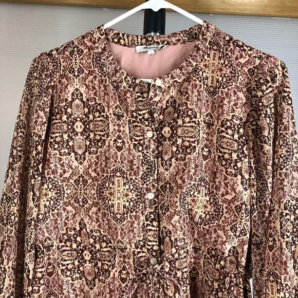 Madewell Kaleidoscope Drawstring Blouse Pink Purple Lined Button Down Blouse Sz - Picture 3 of 9